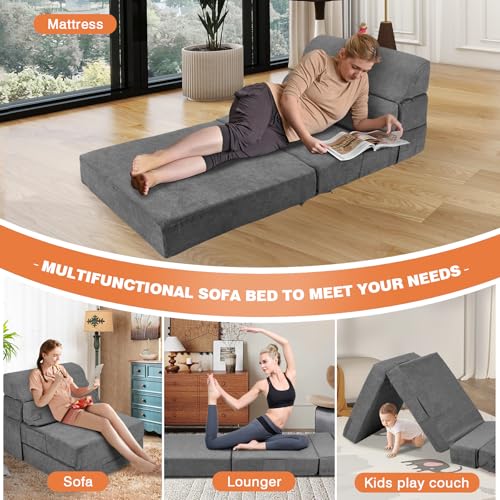 Grey Folding Sofa Bed Convertible Sleeper Chair Couch L6756