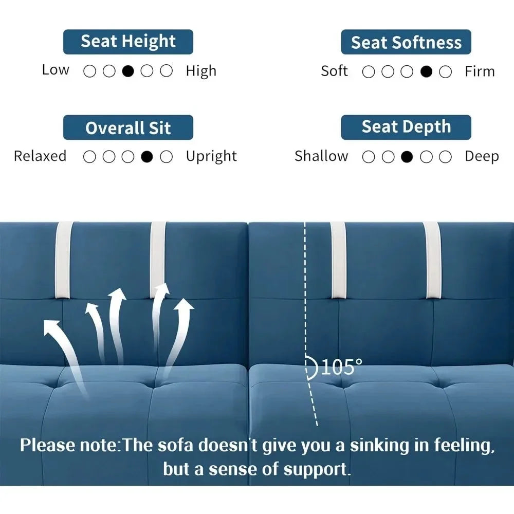 Convertible Sofa Futon Sofa Bed with Adjustable Armrest Backrest J596124
