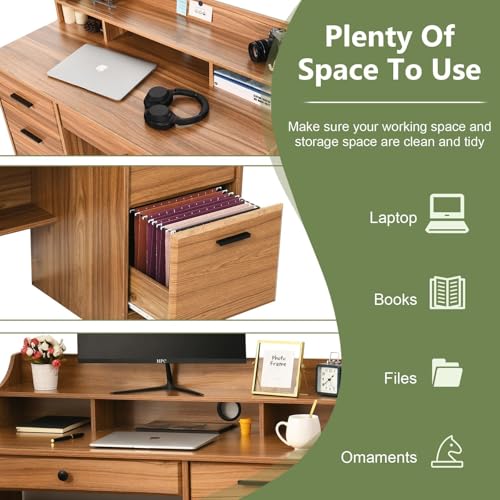 White 44 Inch Computer Desk with Storage Drawers and Hutch X3880