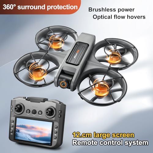 RC Drone with Screen On Controller, Brushless Motor Drone with Dual Cameras H1469