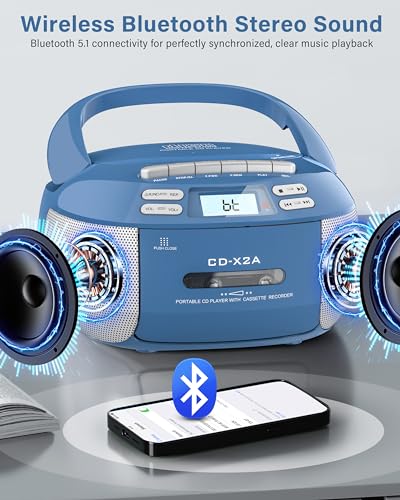 Boombox CD Player Cassette Player AM FM Radio with Bluetooth A7913