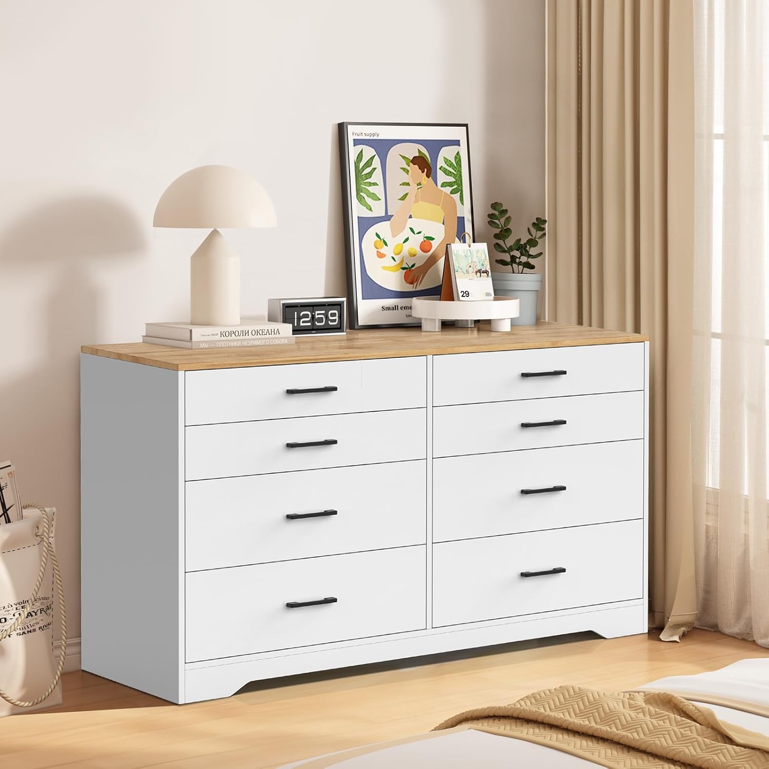 White 8 Drawer Wood Dresser L4277