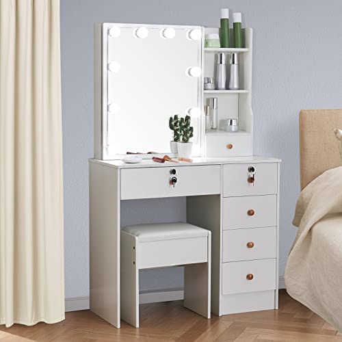 White Vanity Stool with Upholstered Cushion A7947