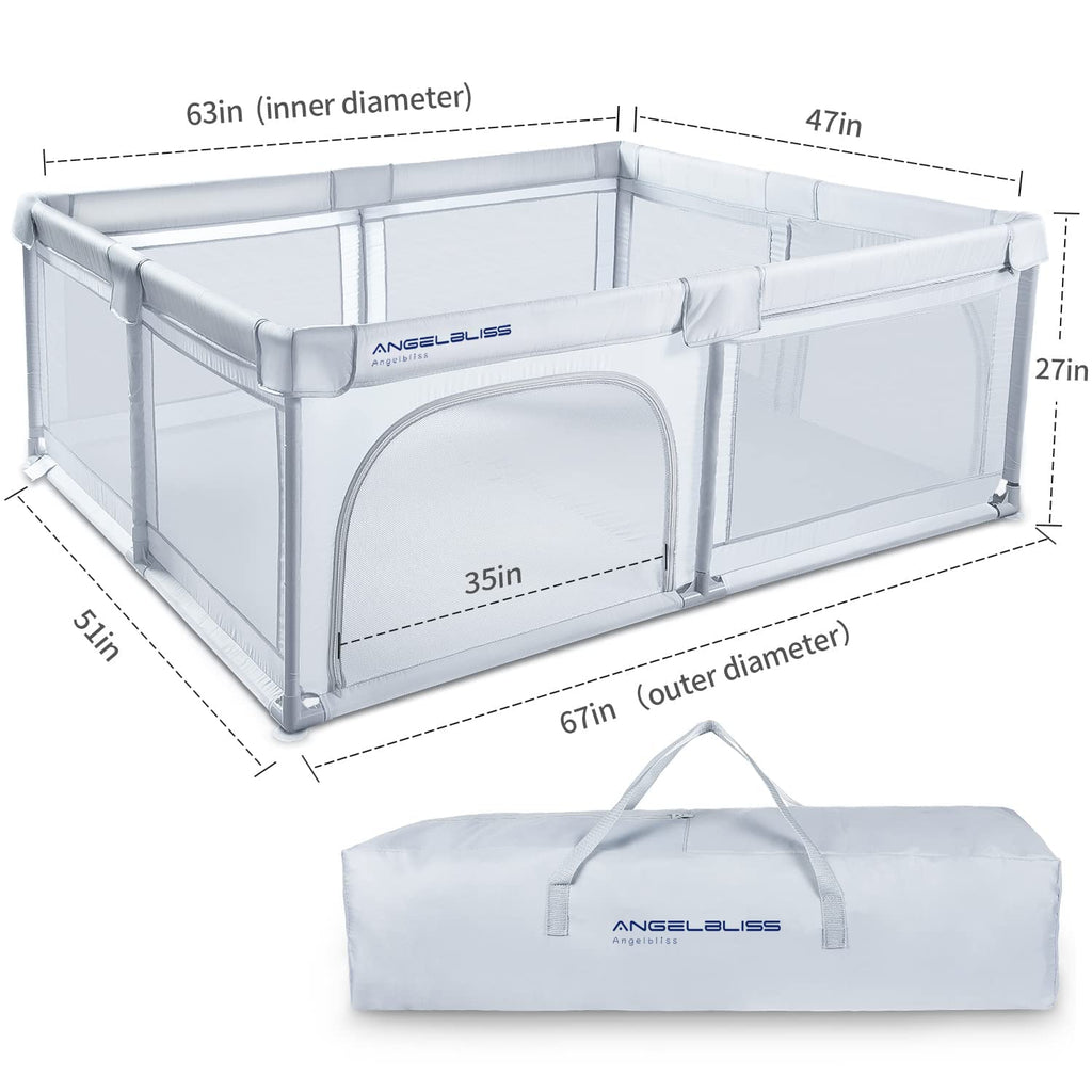 Grey 63”x47” Baby Playpen with Breathable Mesh G950