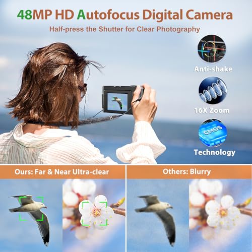 48MP 4K Digital Camera with 3'' 180° Flip Screen 16X Zoom F68540