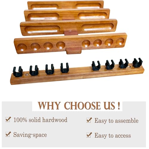 Wall-Mounted Hardwood Pool Stick Holder for 8-Cue Storage P879212