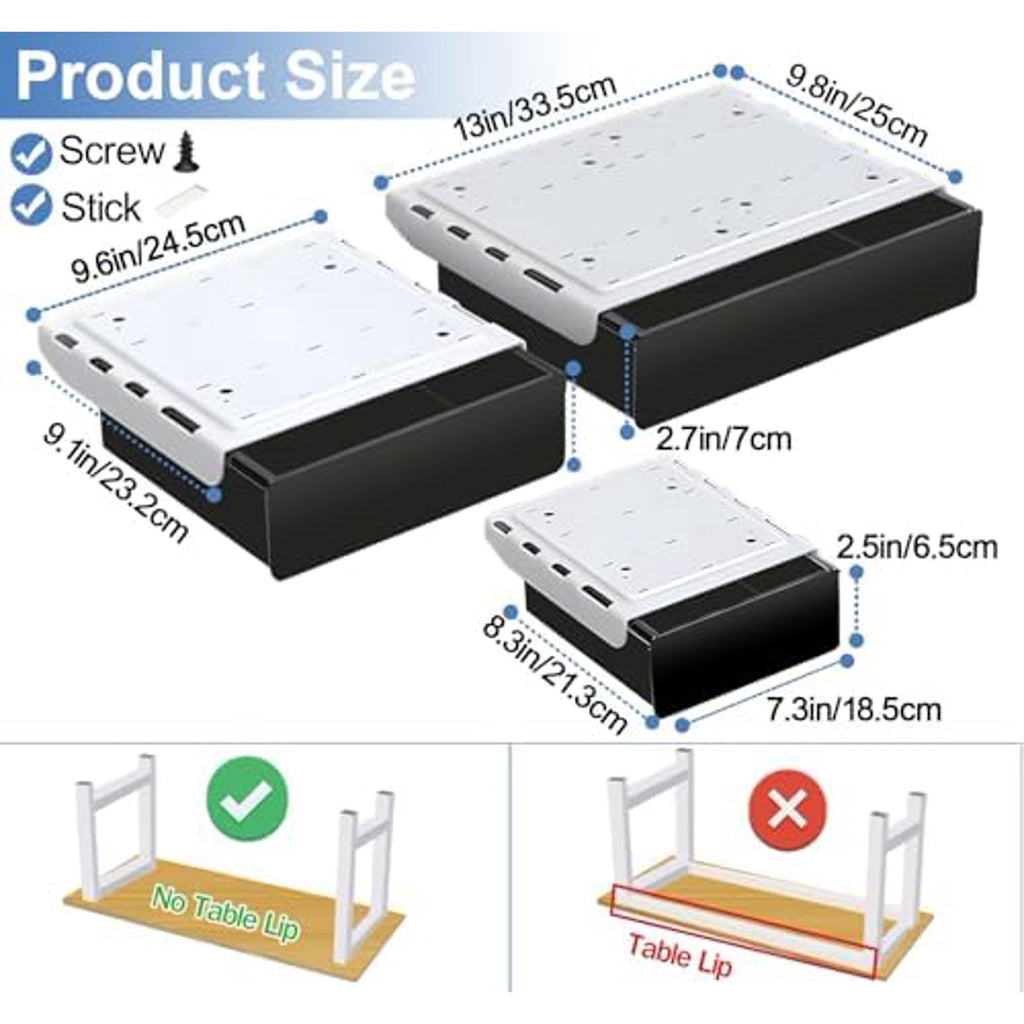 3 Pack Slide Out Desk Drawers, Black V240285