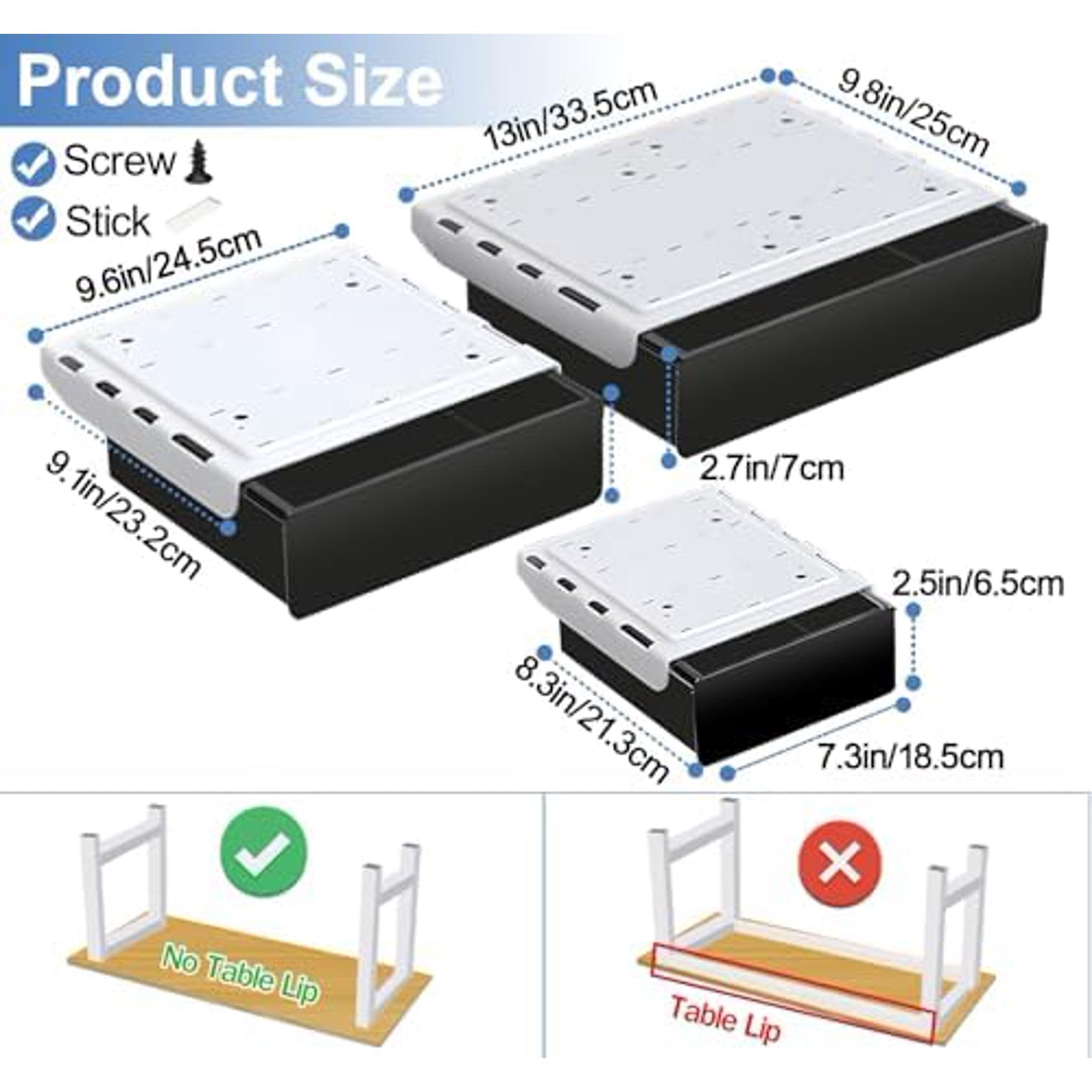 3 Pack Slide Out Desk Drawers, Black V240285