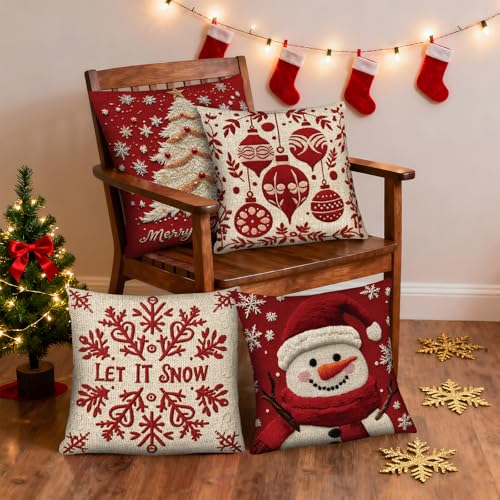 Christmas Throw Pillow Covers 18X18 Set of 4 R757
