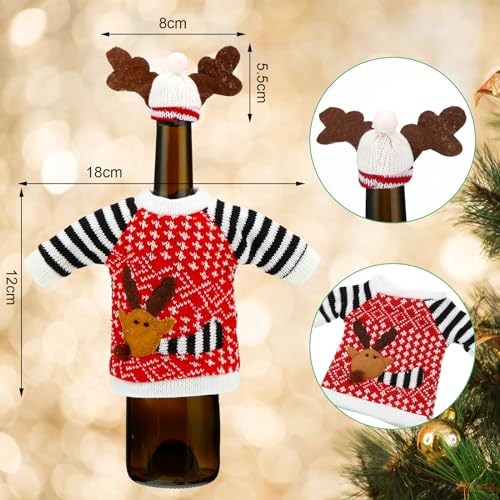 16 Sets Christmas Wine Bottle Sweater Cover with Hat Knitted Dress Snowman Elk Santa X3406