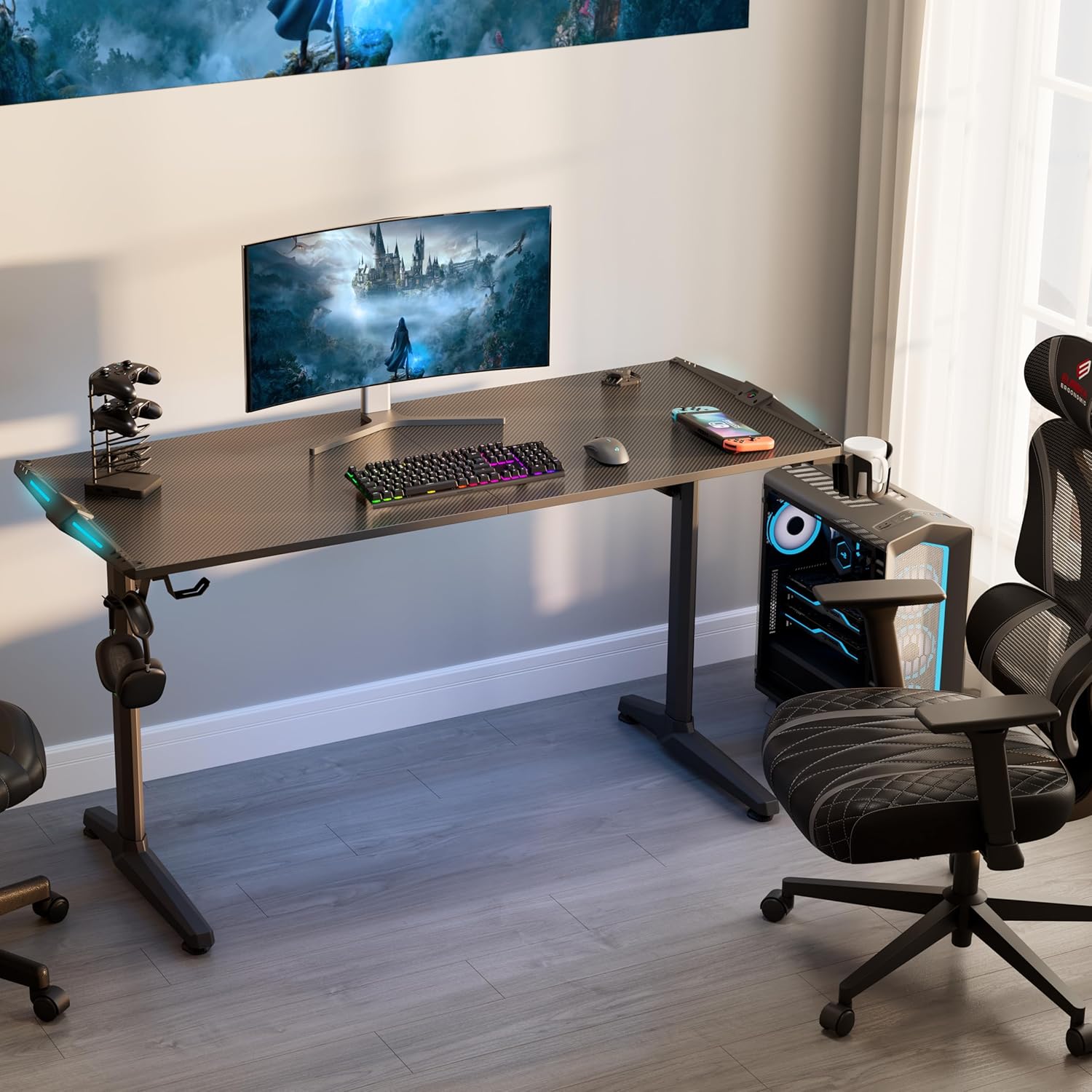 55 Inch Black Gaming Desk with USB Ports O944121