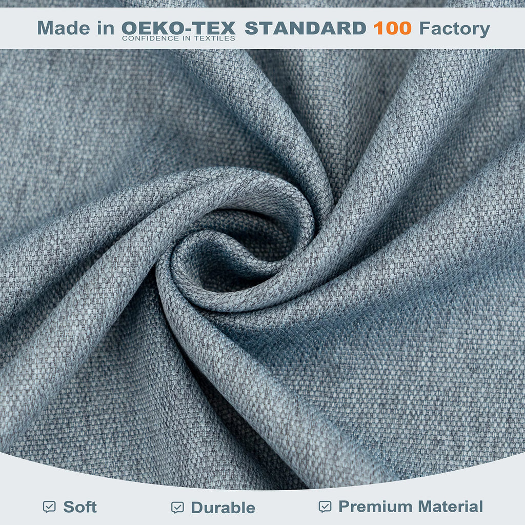 Dusty Blue Faux Linen Blackout Curtains 84 Inches 2 Panels G58095