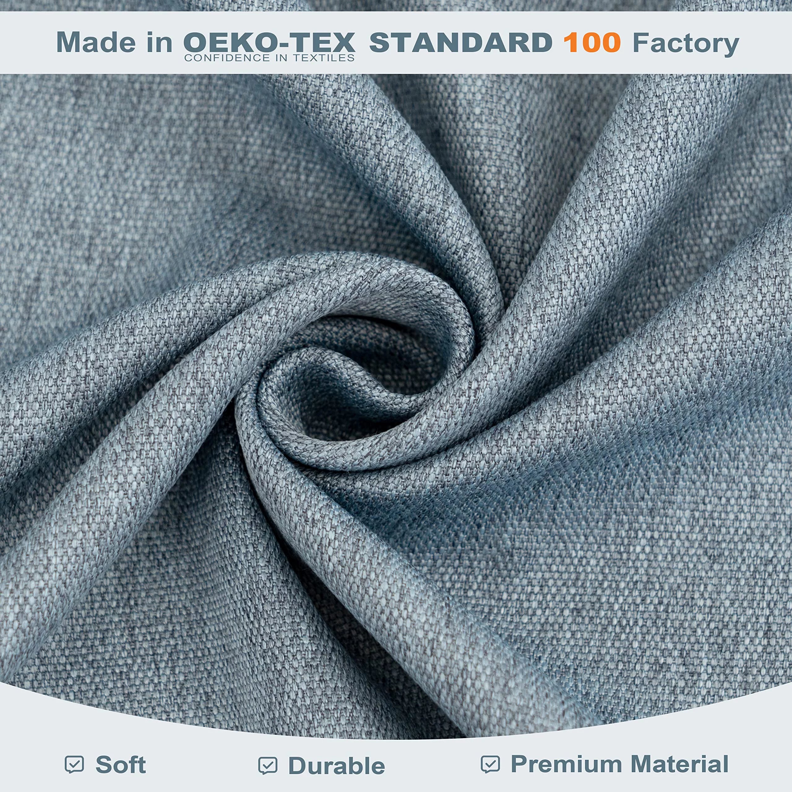 Dusty Blue Faux Linen Blackout Curtains 84 Inches 2 Panels G58095