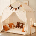 Cream Extra Large Kids Play Tent with Flags & Star Lights, 59x39x59 in H711292