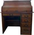 Solid Oak Wood Roll Top Desk with Locking File Drawers C1488