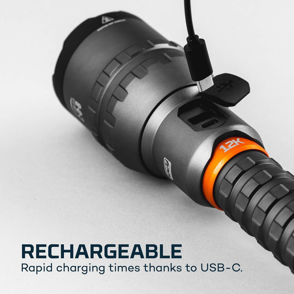 12K lumen rechargeable adjustable beam LED flashlight with USB powered LED reading light bundle H983