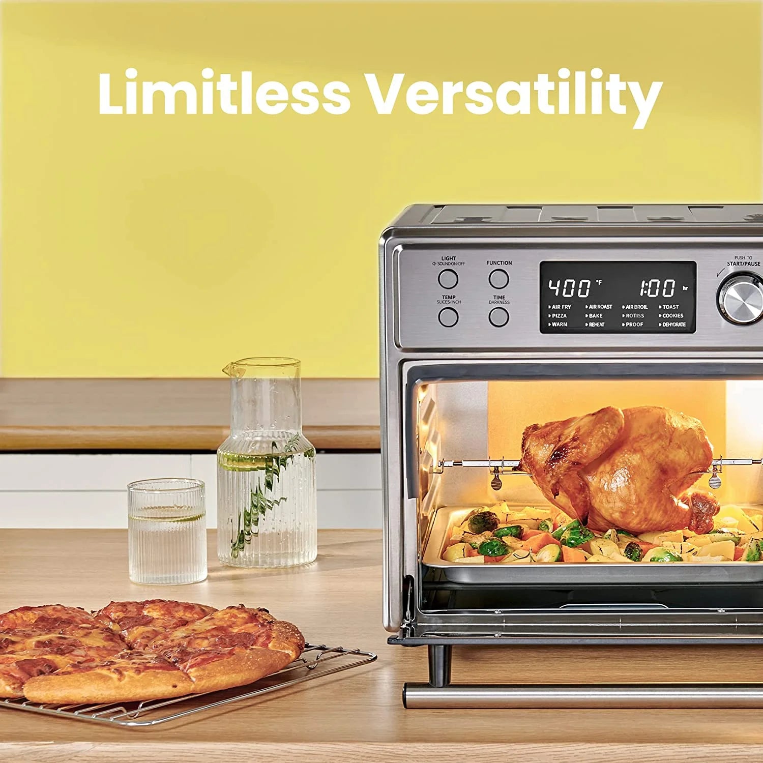 12-in-1 Air Fryer Toaster Oven Combo, 26.4 QT, Stainless Steel D472959