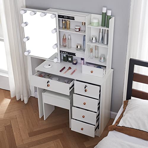 White Vanity Stool with Upholstered Cushion A7947