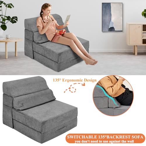 Grey Folding Sofa Bed Convertible Sleeper Chair Couch L6756