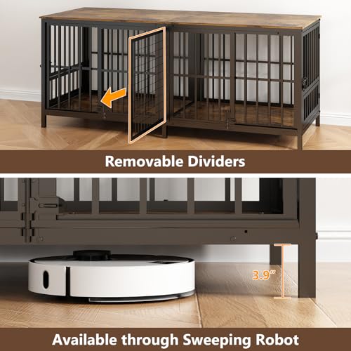 Extra Large 80" Wooden Dog Crate with Removable Divider R310613