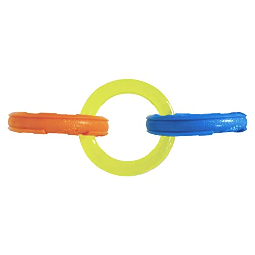 10.5in Rubber 3-Ring Tug Dog Toy, Blue/Green/Orange T467989