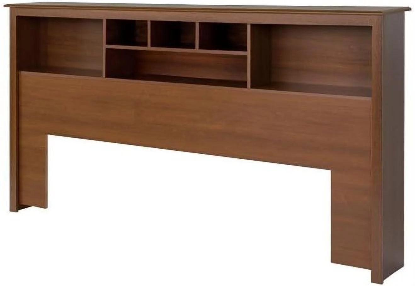 King Size Wood Bookcase Bed Headboard and Cabinet Storage in Cherry T86961