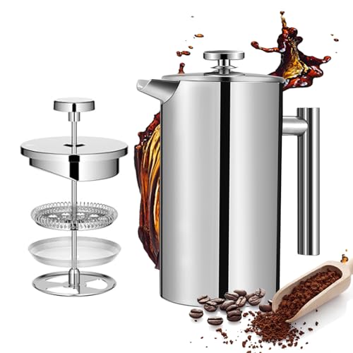 34 Ounce Stainless Steel French Press Coffee Maker with 3 Filter Z8437