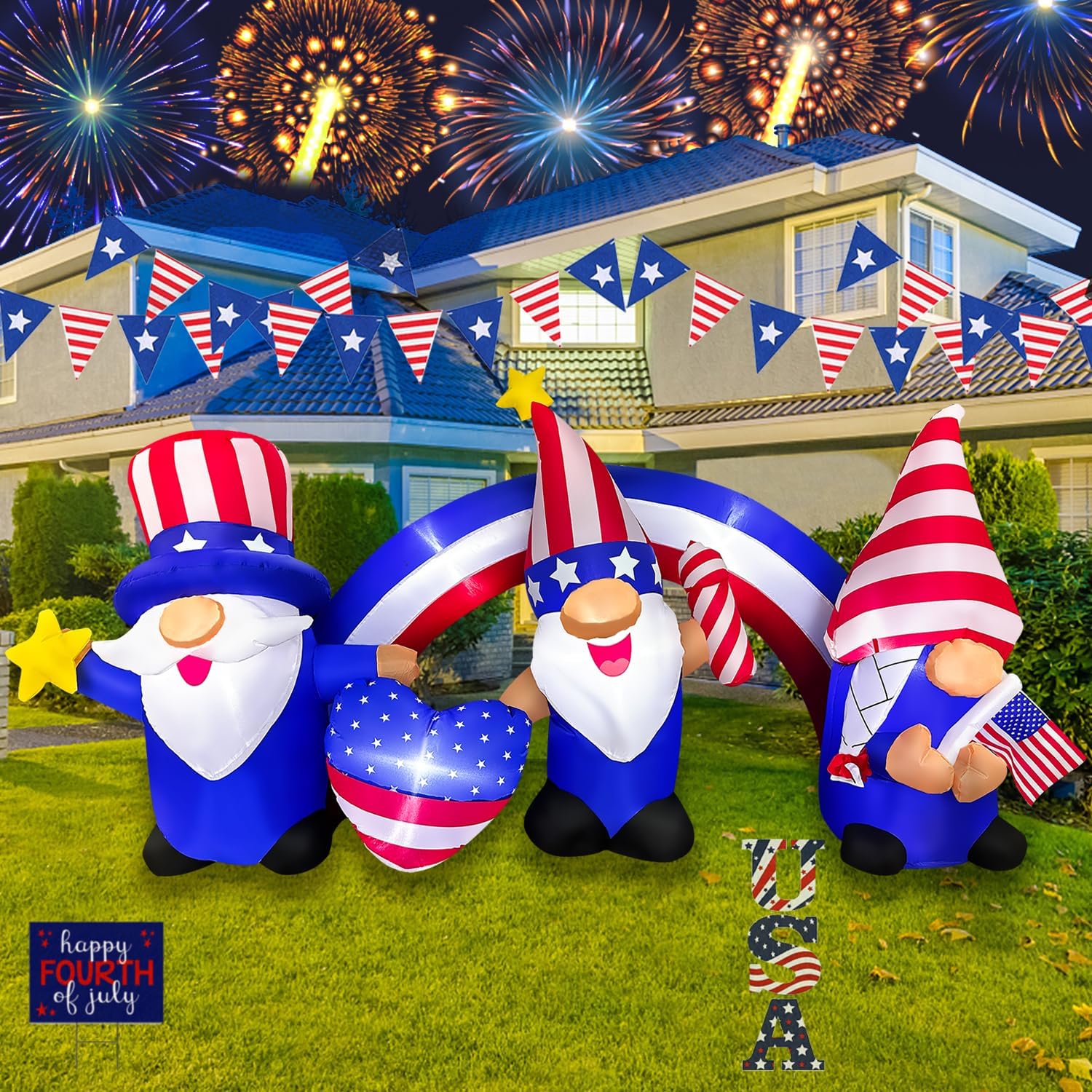 7 FT Inflatable 3 Gnomes with Archway Decorations Z646