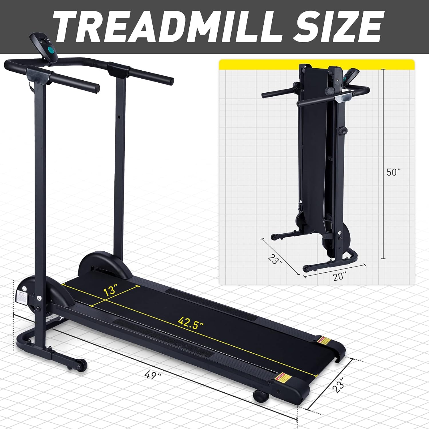 Manual Treadmill Non Electric with 10° Incline Small Foldable J9202