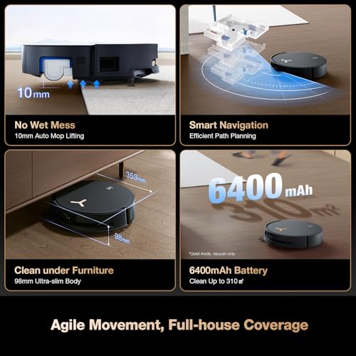Robot Vacuum and Mop, 18,500Pa Suction, 18mm Auto-Lift V995
