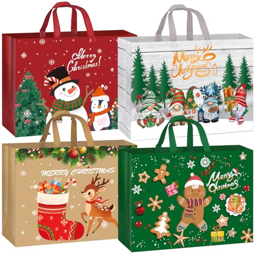 24 Pack Assorted Sizes Reusable Non-Woven Christmas Gift Bags J168926