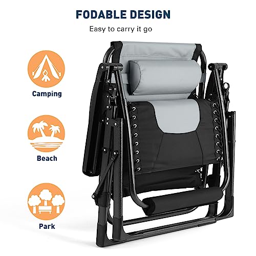 Zero Gravity Chair, 350Lbs Capacity Oversize XL Outdoor Anti Gravity Folding Adjustable Recliner with Adjustable Headrest, Foot Pad & Cup Holder I858