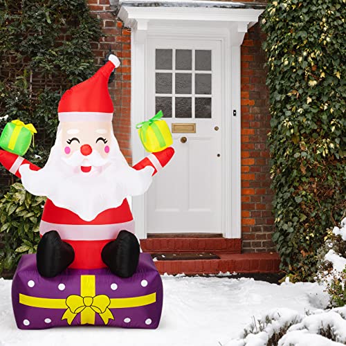 Inflatable Santa Claus with Gift Boxes LED Lights Yard Decor J288