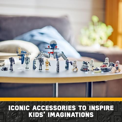 LEGO Star Wars Clone Trooper & Battle Droid Battle Pack Set, Buildable Toy Speeder Bike Vehicle, Tri-Droid and Defensive Post, 75372 D933553