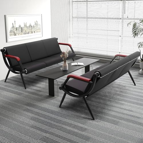 Black PU Leather Waiting Room Bench with Wooden Armrest V30646