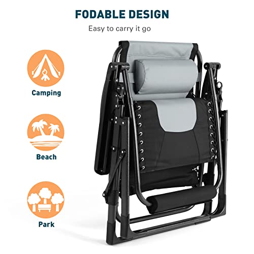 Oversized XL Padded Recliner Patio Lounge Chair with Headrest, Cup Holder & Foot Pad B675831