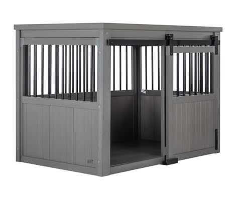 Grey Large Dog Crate with Sliding Barn Door M839349