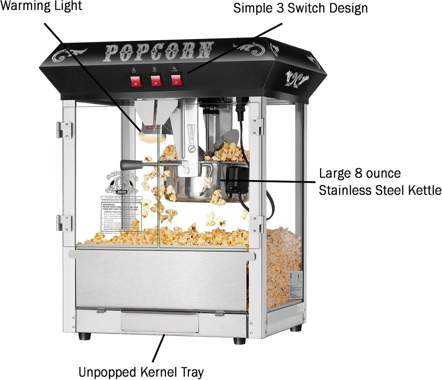 Black 8 Ounce Popcorn Machine Y2263