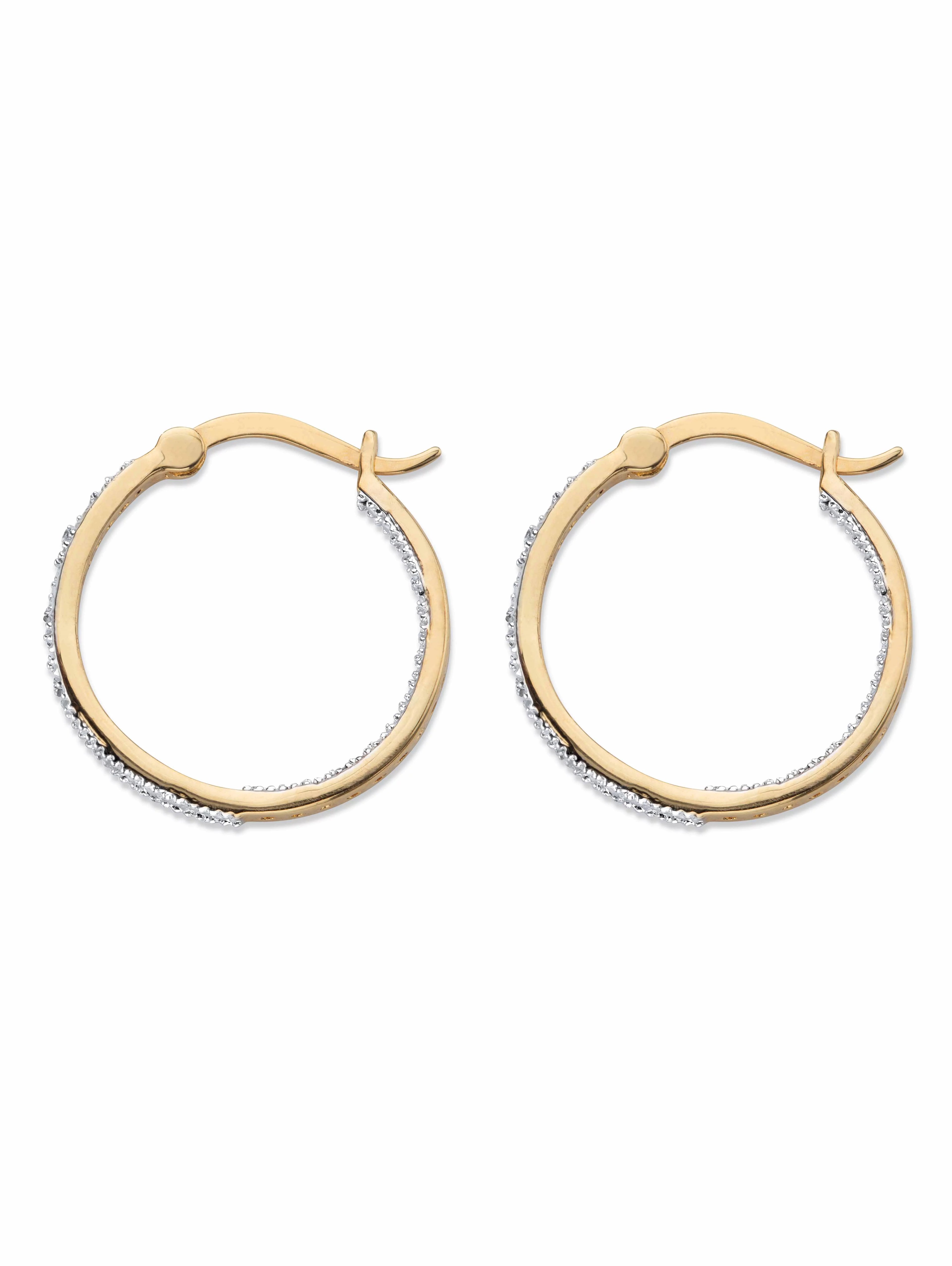 Round Diamond Accent Inside-Out Hoop Earrings 1/10 TCW Gold-Plated 7/8" G58034
