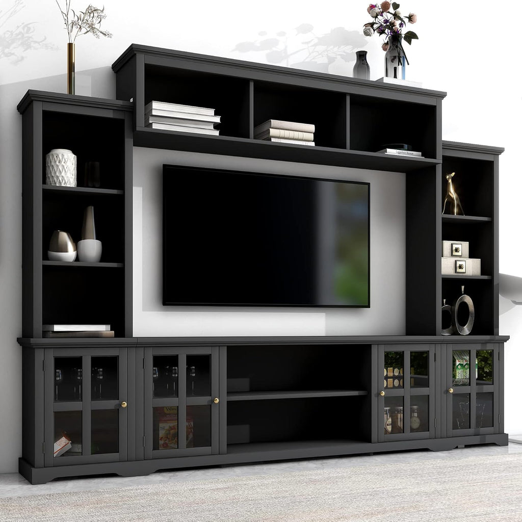 Black Entertainment Wall Unit with Glass Doors & Shelves Z91771