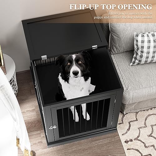 Large Wooden Dog Crate with Cushion and Flip Top, Black A23392
