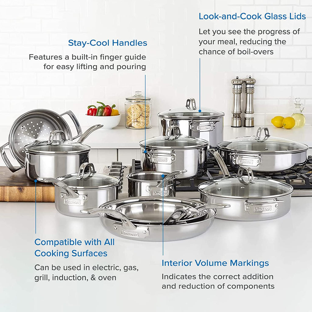 17pc Stainless Steel Cookware Set with Glass Lids V610