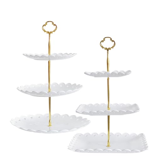 2 Pack White 3 Tier Plastic Dessert Cupcake Stand Z3571