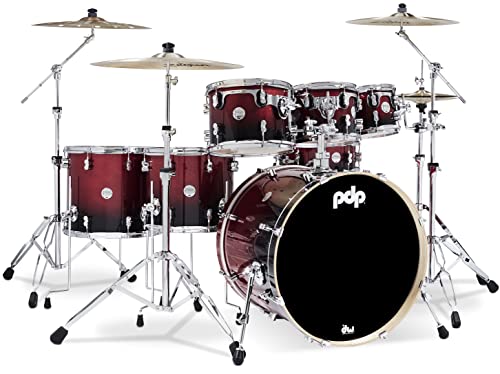 7-Piece Maple Shell Pack with Chrome Hardware Red to Black Fade E640