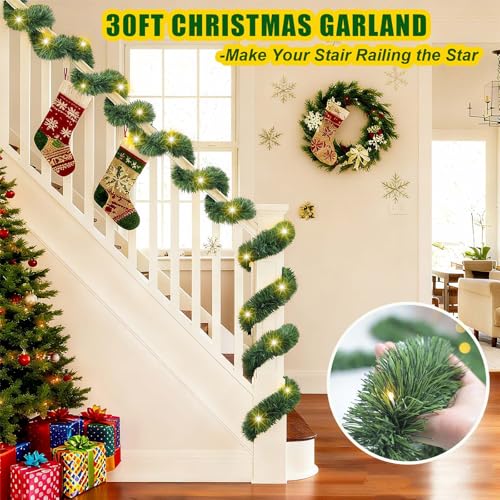 30 Feet 50 LED Battery Operated Pre-Lit Green Garland M3497