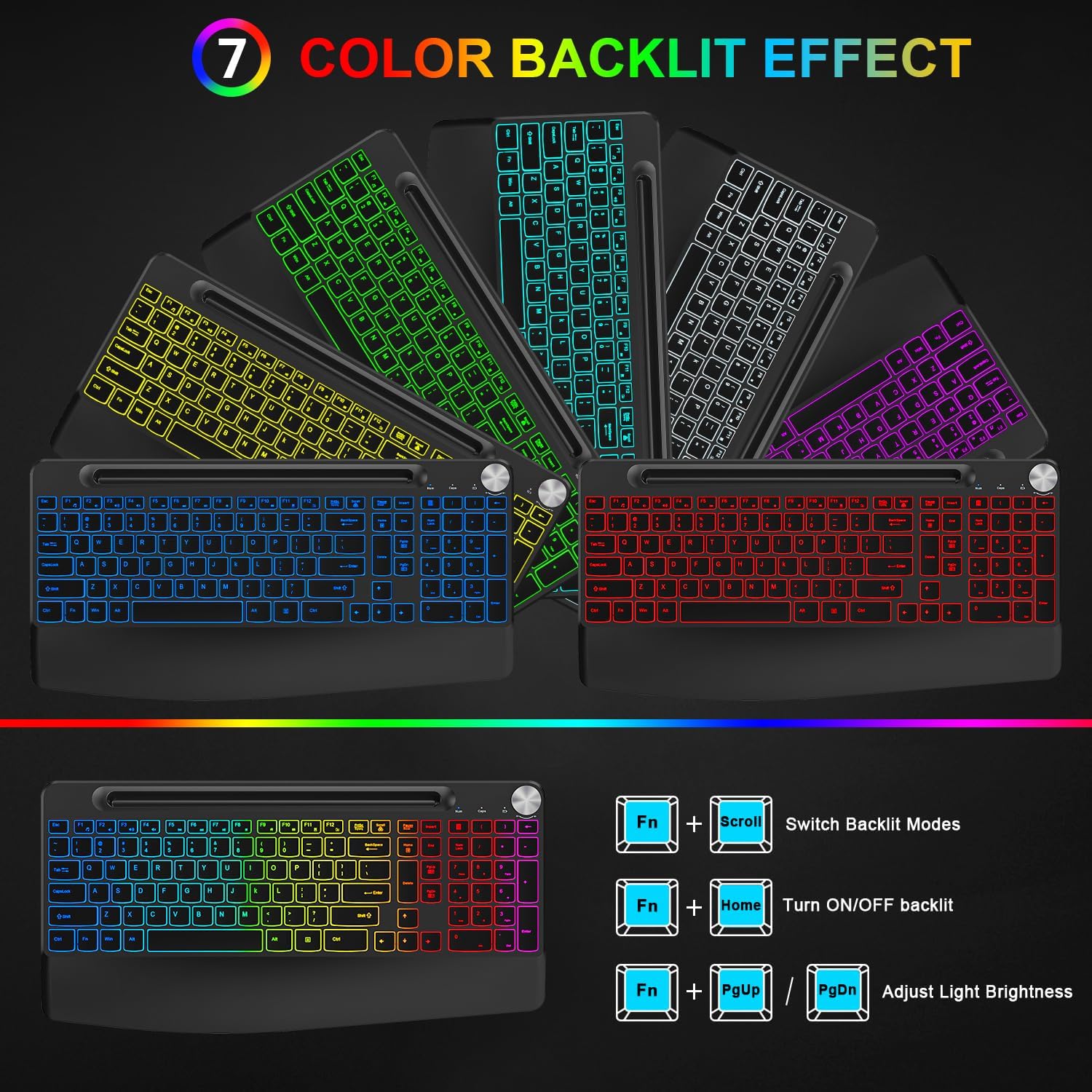 Wireless Keyboard and Mouse Combo, 2.4G Rechargeable Ergonomic Gaming Keyboard with Wrist Rest J3155