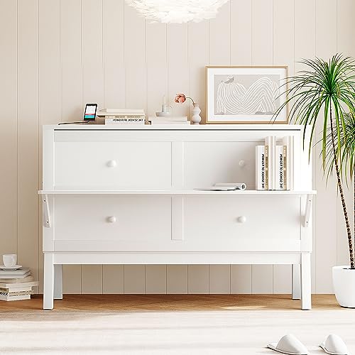 Grey Wood Queen Murphy Bed with Desk and Shelves A2278