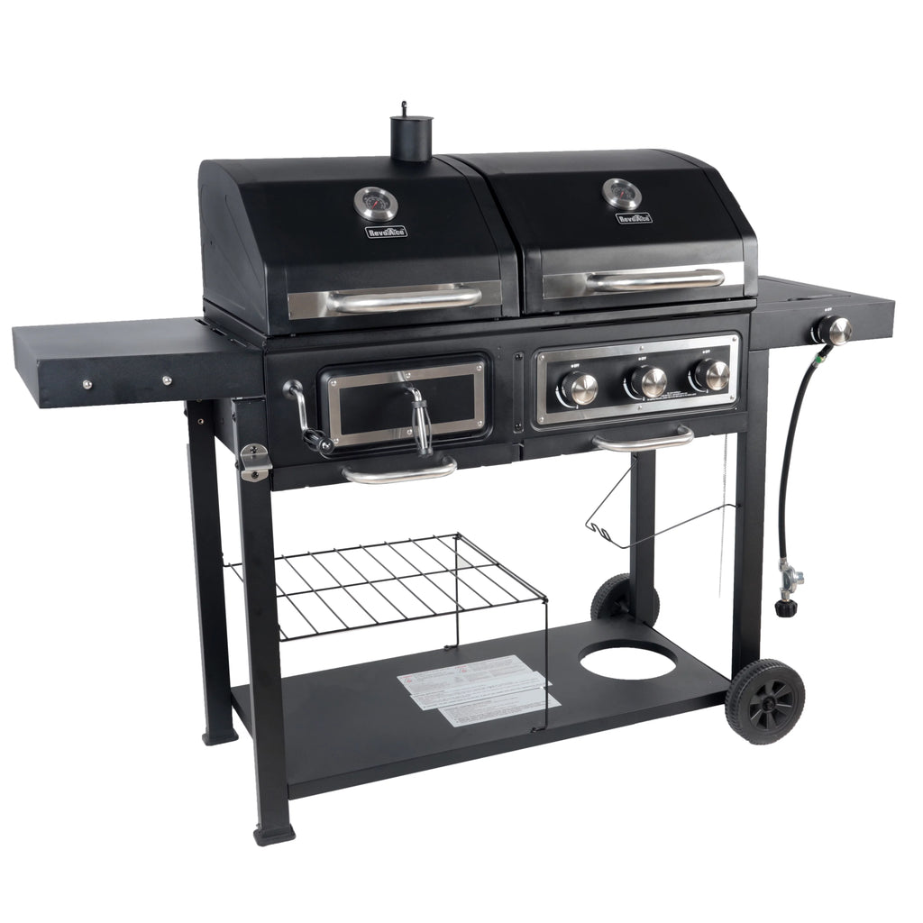 Dual Fuel Gas & Charcoal Combo Grill, Black with Stainless F107448
