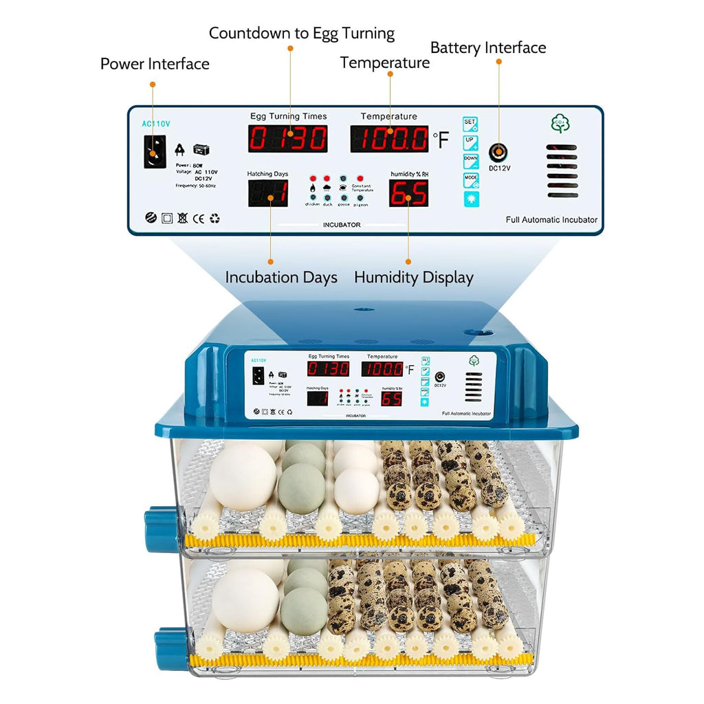 120 Egg Incubator Automatic Temperature Control Humidity Monitoring F352