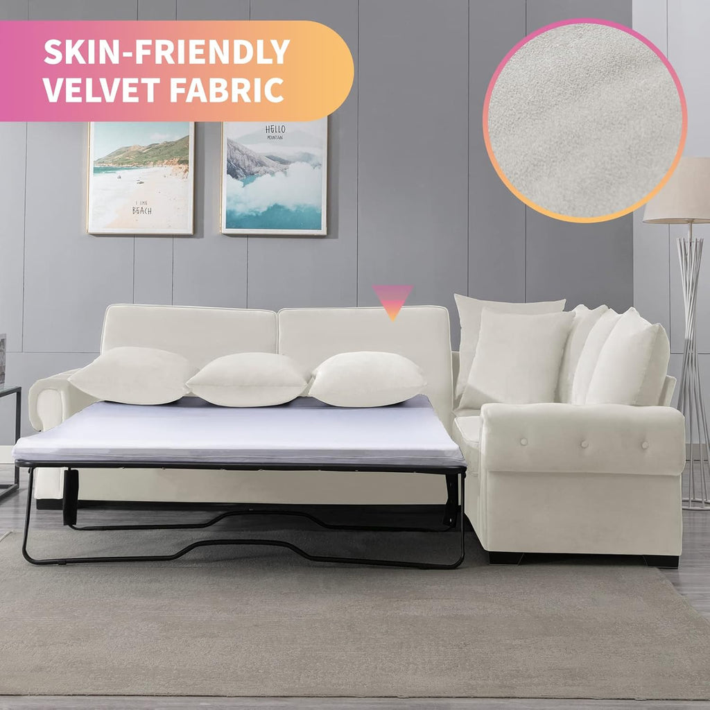 Beige Pull Out Sofa Bed with Folding Foam Mattress D909775
